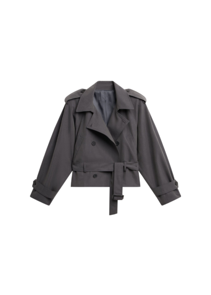 The Frankie Shop Kinsley Cropped Trench Jacket - Grey - Oversized Minimalist Coats in Grey - Shop at Luxury Shoes 