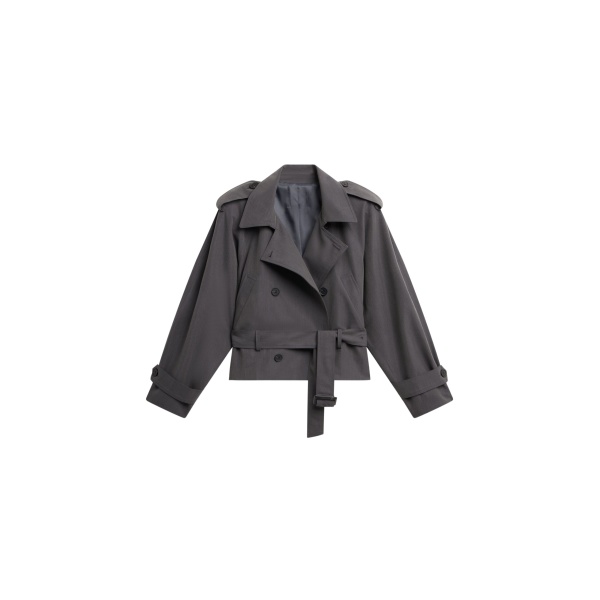 The Frankie Shop Kinsley Cropped Trench Jacket - Grey - Oversized Minimalist Coats in Grey - Shop at Luxury Shoes 