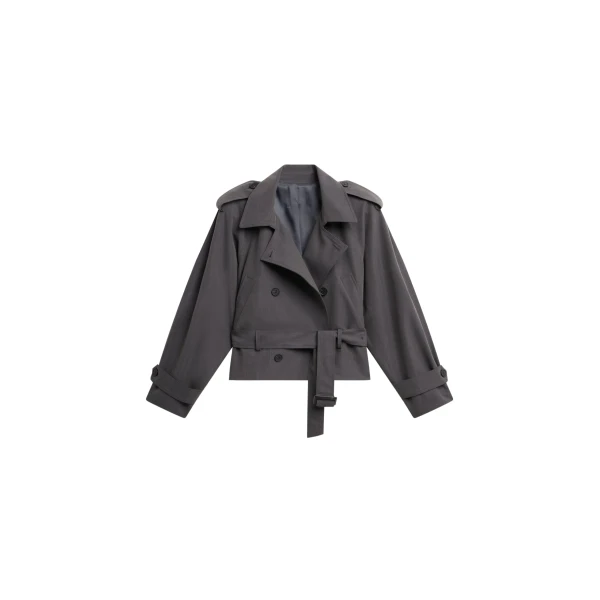 The Frankie Shop Kinsley Cropped Trench Jacket - Grey - Oversized Minimalist Coats in Grey - Shop at Luxury Shoes 