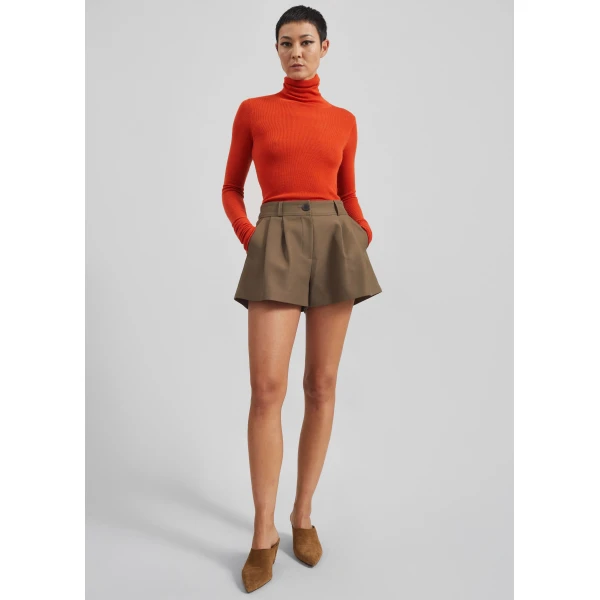 The Frankie Shop Kinsley Mini Shorts - Brown - Oversized Minimalist Shorts in Beige - Shop at Luxury Shoes 