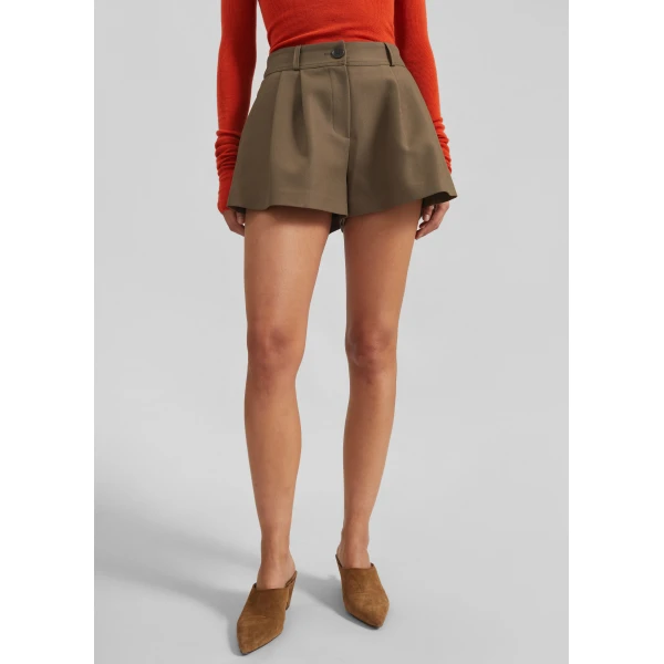 The Frankie Shop Kinsley Mini Shorts - Brown - Oversized Minimalist Shorts in Beige - Shop at Luxury Shoes 