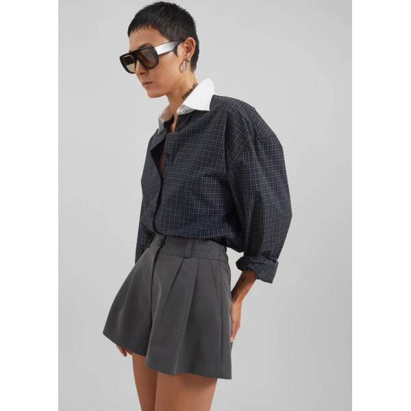 The Frankie Shop Kinsley Mini Shorts - Grey - Oversized Minimalist Shorts in Grey - Shop at Luxury Shoes 
