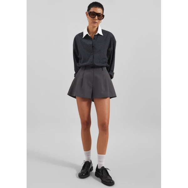 The Frankie Shop Kinsley Mini Shorts - Grey - Oversized Minimalist Shorts in Grey - Shop at Luxury Shoes 
