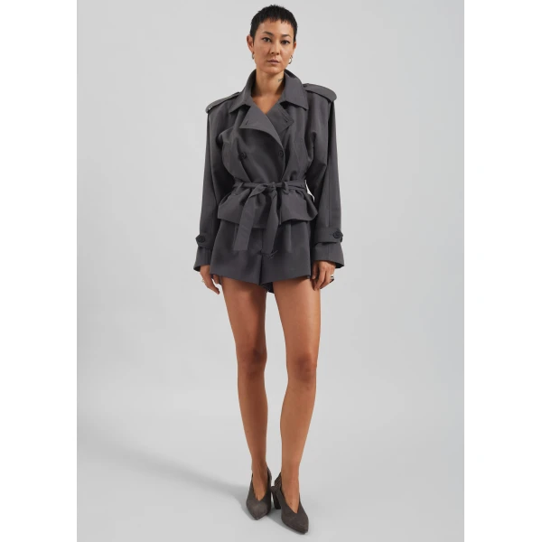 The Frankie Shop Kinsley Mini Shorts - Grey - Oversized Minimalist Shorts in Grey - Shop at Luxury Shoes 