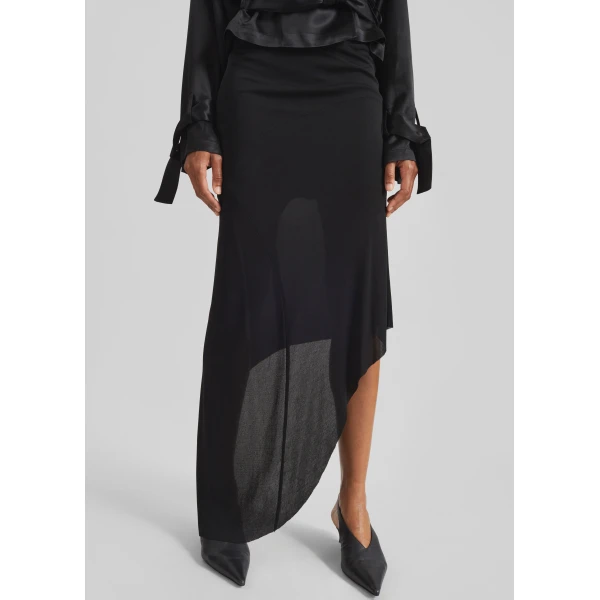 The Frankie Shop Kitty Sheer Asymmetric Skirt - Black - Oversized Minimalist Skirts in Black - Shop at Luxury Shoes 