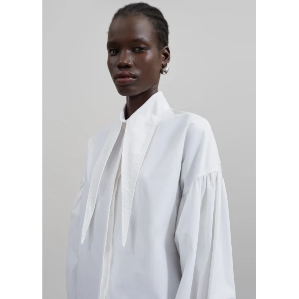The Frankie Shop Klara Long Collar Shirt - White - Oversized Minimalist Tops in White - Shop at Luxury Shoes 