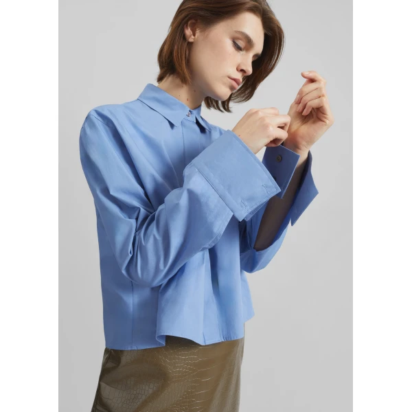 The Frankie Shop Kniva Cropped Shirt – Blue, view 3