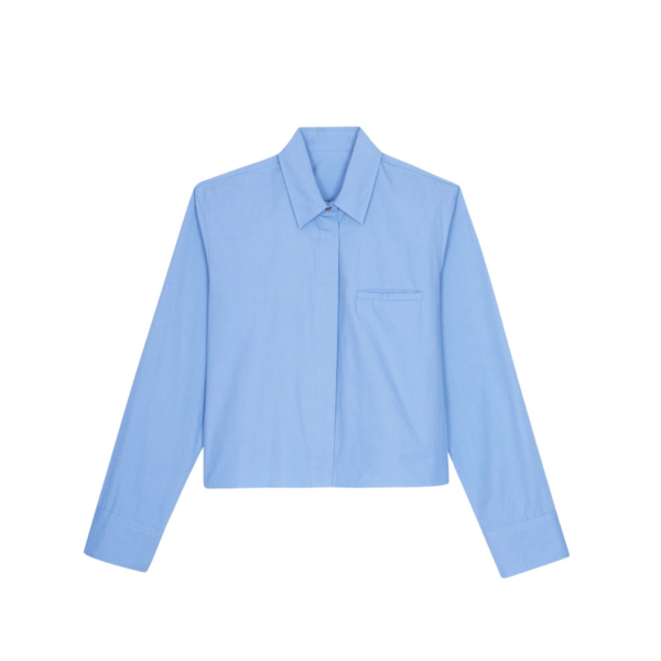 The Frankie Shop Kniva Cropped Shirt - Blue - Oversized Minimalist Tops in Blue - Shop at Luxury Shoes 