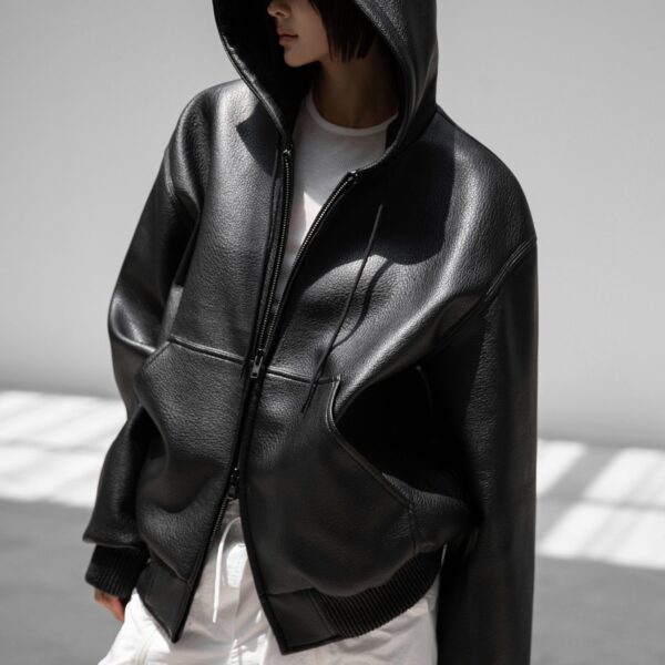 The Frankie Shop Kodai Faux Leather Bomber Jacket – Black, view 2