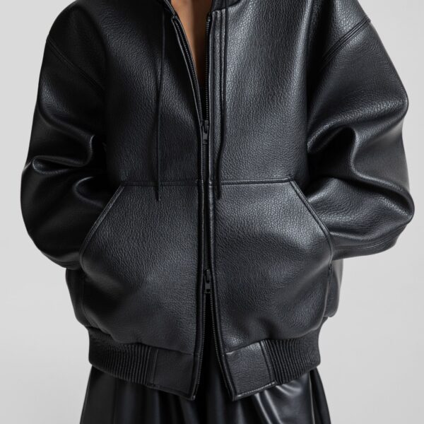 The Frankie Shop Kodai Faux Leather Bomber Jacket – Black, view 3