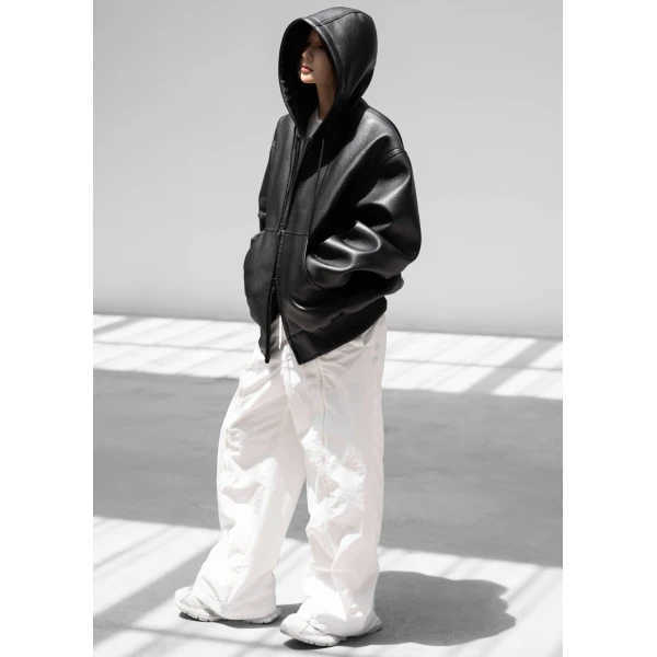 The Frankie Shop Kodai Faux Leather Bomber Jacket - Black - Oversized Minimalist Jackets in Black - Shop at Luxury Shoes 