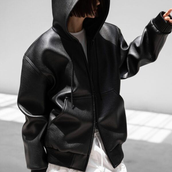 The Frankie Shop Kodai Faux Leather Bomber Jacket – Black, view 5