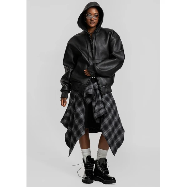 The Frankie Shop Kodai Faux Leather Bomber Jacket - Black - Oversized Minimalist Jackets in Black - Shop at Luxury Shoes 