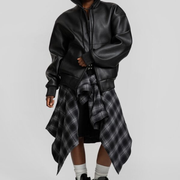 The Frankie Shop Kodai Faux Leather Bomber Jacket – Black, view 6
