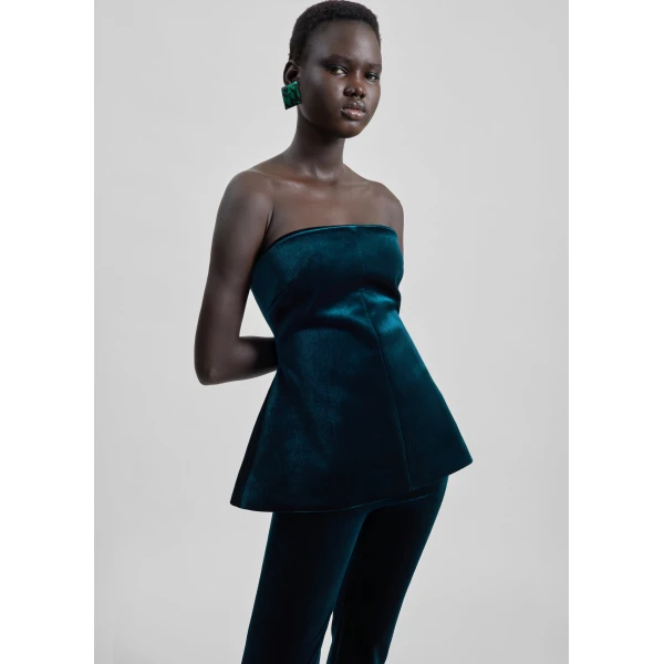 The Frankie Shop Laila Velvet Hourglass Bustier - Deep Green - Oversized Minimalist Tops in Green - Shop at Luxury Shoes 