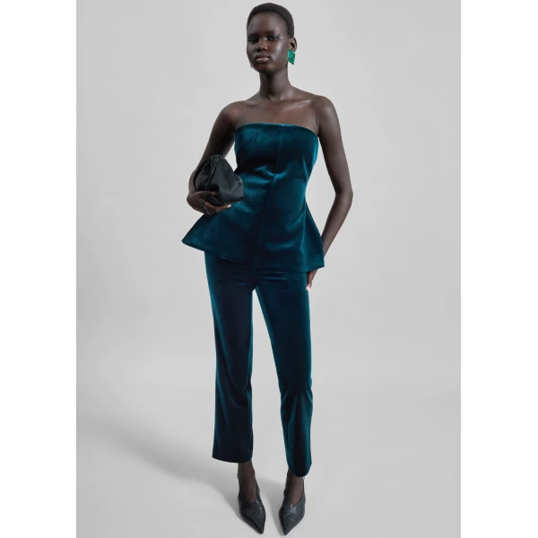 The Frankie Shop Laila Velvet Hourglass Bustier - Deep Green - Oversized Minimalist Tops in Green - Shop at Luxury Shoes 