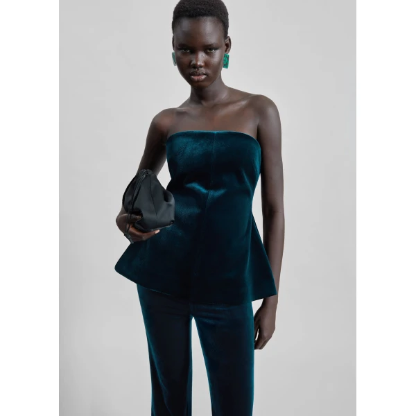 The Frankie Shop Laila Velvet Hourglass Bustier - Deep Green - Oversized Minimalist Tops in Green - Shop at Luxury Shoes 