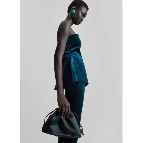 The Frankie Shop Laila Velvet Hourglass Bustier - Deep Green - Oversized Minimalist Tops in Green - Shop at Luxury Shoes 
