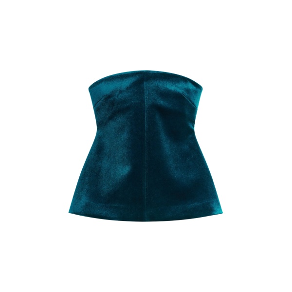 The Frankie Shop Laila Velvet Hourglass Bustier - Deep Green - Oversized Minimalist Tops in Green - Shop at Luxury Shoes 