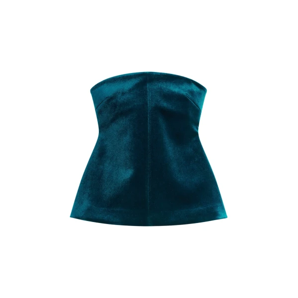 The Frankie Shop Laila Velvet Hourglass Bustier - Deep Green - Oversized Minimalist Tops in Green - Shop at Luxury Shoes 
