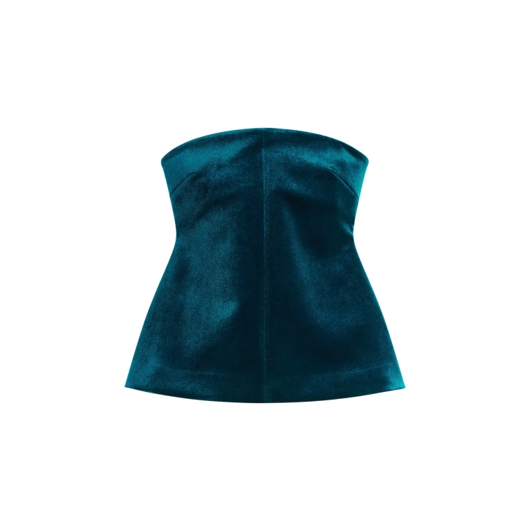 The Frankie Shop Laila Velvet Hourglass Bustier - Deep Green - Oversized Minimalist Tops in Green - Shop at Luxury Shoes 