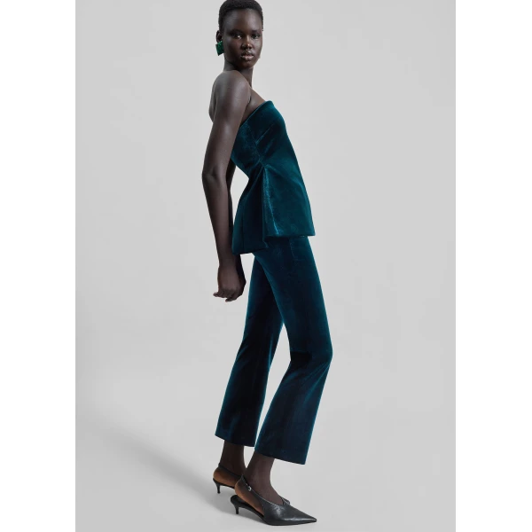 The Frankie Shop Laila Velvet Trousers - Deep Green - Oversized Minimalist Pants in Green - Shop at Luxury Shoes 