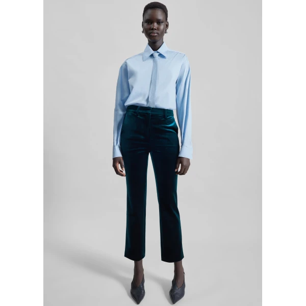 The Frankie Shop Laila Velvet Trousers - Deep Green - Oversized Minimalist Pants in Green - Shop at Luxury Shoes 
