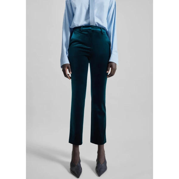 The Frankie Shop Laila Velvet Trousers - Deep Green - Oversized Minimalist Pants in Green - Shop at Luxury Shoes 