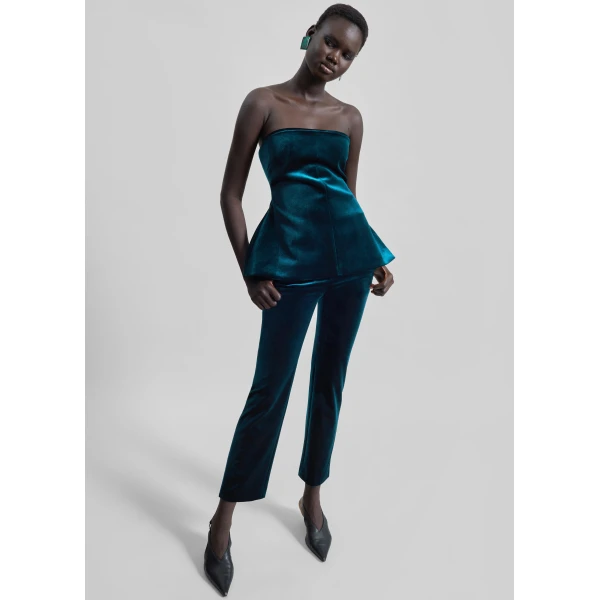 The Frankie Shop Laila Velvet Trousers - Deep Green - Oversized Minimalist Pants in Green - Shop at Luxury Shoes 