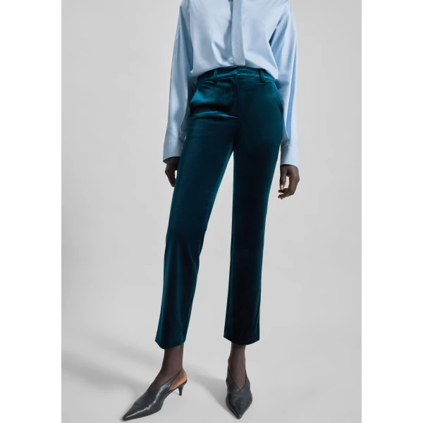 The Frankie Shop Laila Velvet Trousers - Deep Green - Oversized Minimalist Pants in Green - Shop at Luxury Shoes 
