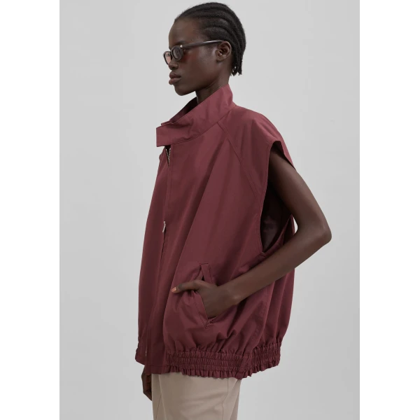 The Frankie Shop Lance Sleeveless Bomber Jacket - Burgundy - Oversized Minimalist Jackets in Red - Shop at Luxury Shoes 