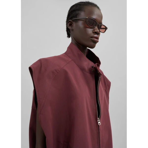 The Frankie Shop Lance Sleeveless Bomber Jacket - Burgundy - Oversized Minimalist Jackets in Red - Shop at Luxury Shoes 