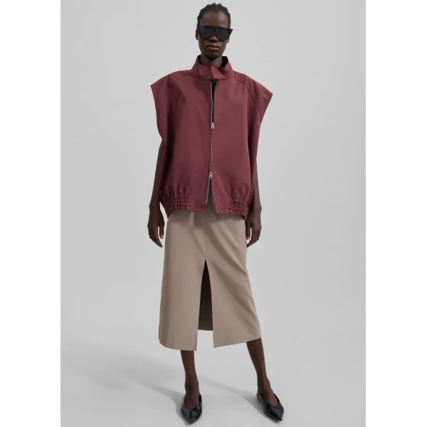 The Frankie Shop Lance Sleeveless Bomber Jacket - Burgundy - Oversized Minimalist Jackets in Red - Shop at Luxury Shoes 
