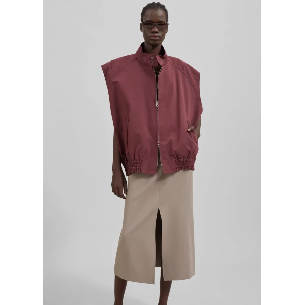 The Frankie Shop Lance Sleeveless Bomber Jacket - Burgundy - Oversized Minimalist Jackets in Red - Shop at Luxury Shoes 