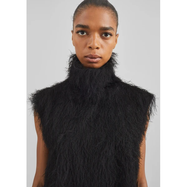 The Frankie Shop Lancy Fringed Funnel Neck Dress - Black - Oversized Minimalist Dresses in Black - Shop at Luxury Shoes 