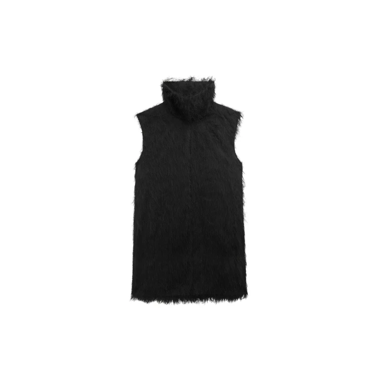 The Frankie Shop Lancy Fringed Funnel Neck Dress - Black - Oversized Minimalist Dresses in Black - Shop at Luxury Shoes 