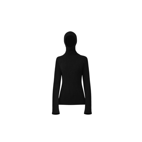 The Frankie Shop Larice Hooded Knit Top - Black - Oversized Minimalist Tops in Black - Shop at Luxury Shoes 