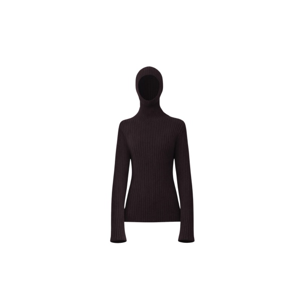 The Frankie Shop Larice Hooded Knit Top - Brown - Oversized Minimalist Tops in Beige - Shop at Luxury Shoes 