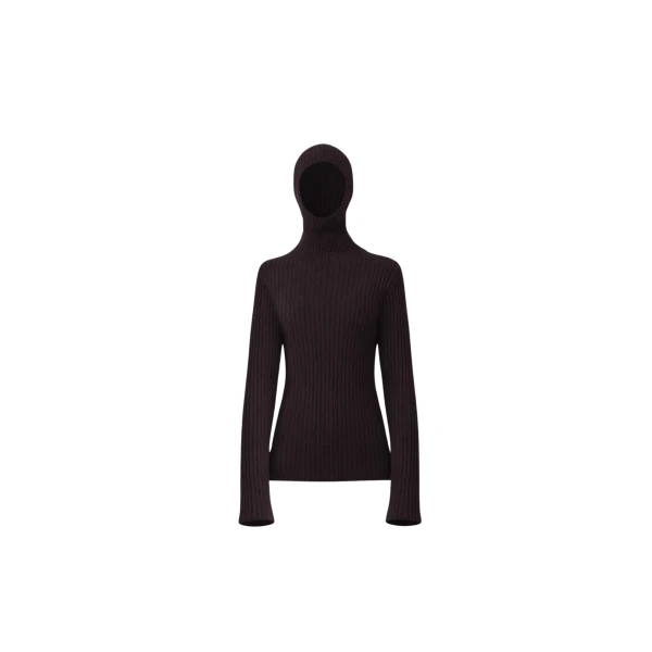 The Frankie Shop Larice Hooded Knit Top - Brown - Oversized Minimalist Tops in Beige - Shop at Luxury Shoes 