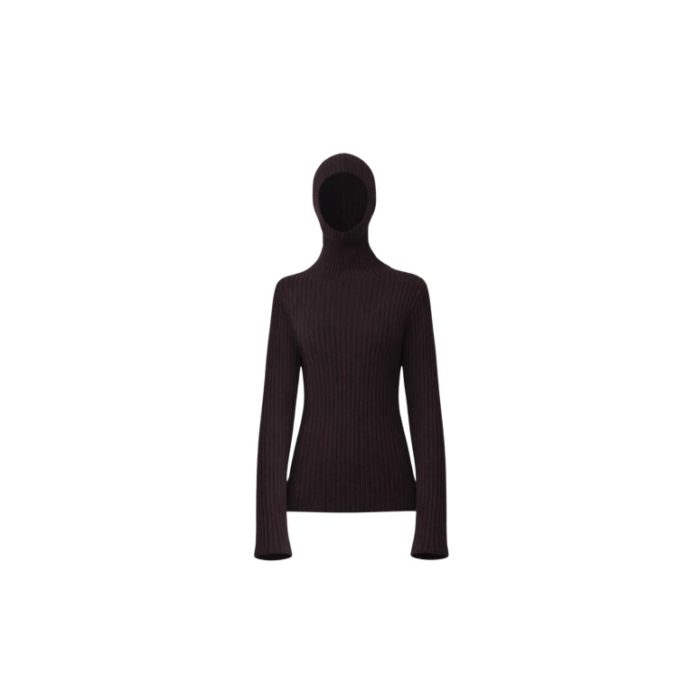 The Frankie Shop Larice Hooded Knit Top - Brown - Oversized Minimalist Tops in Beige - Shop at Luxury Shoes 
