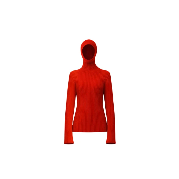 The Frankie Shop Larice Hooded Knit Top - Red - Oversized Minimalist Tops in Red - Shop at Luxury Shoes 