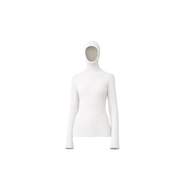 The Frankie Shop Larice Hooded Knit Top - White - Oversized Minimalist Tops in White - Shop at Luxury Shoes 