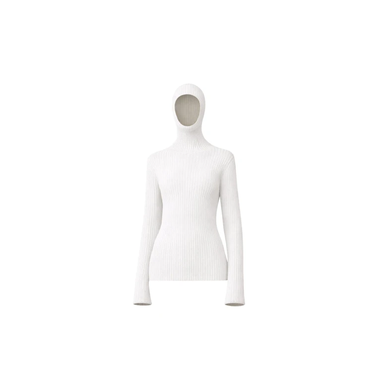 The Frankie Shop Larice Hooded Knit Top - White - Oversized Minimalist Tops in White - Shop at Luxury Shoes 