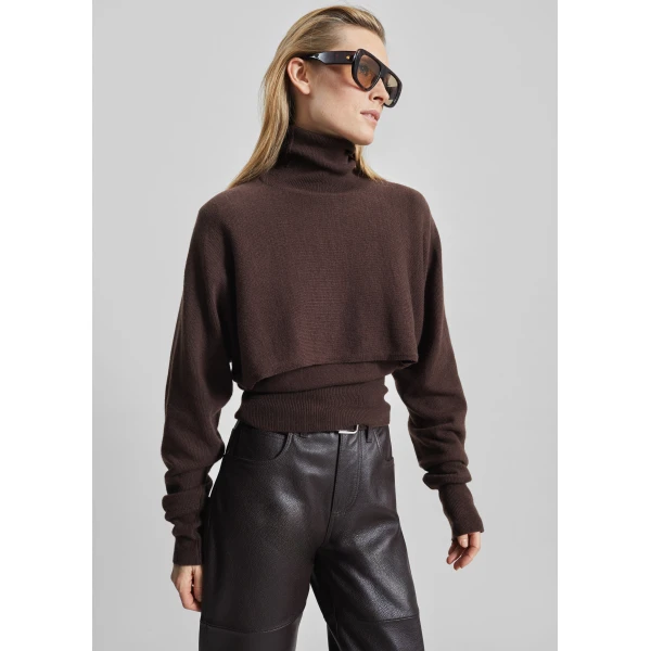 The Frankie Shop Lausanne Cashmere Detachable Layered Knit Set – Brown, view 2