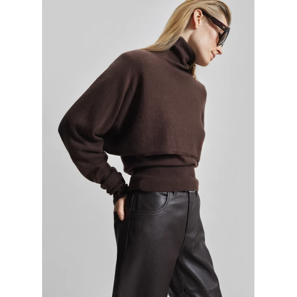 The Frankie Shop Lausanne Cashmere Detachable Layered Knit Set – Brown, view 6