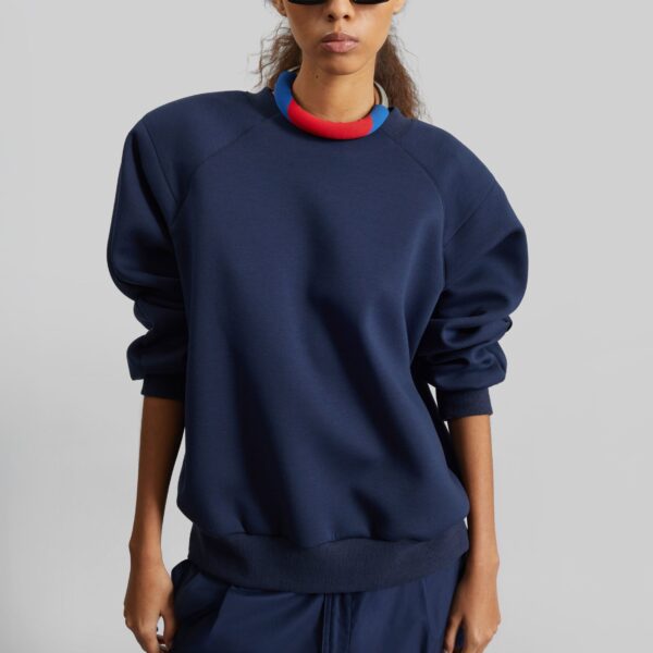 The Frankie Shop Leian Neoprene Padded Sweatshirt – Navy Top, view 2