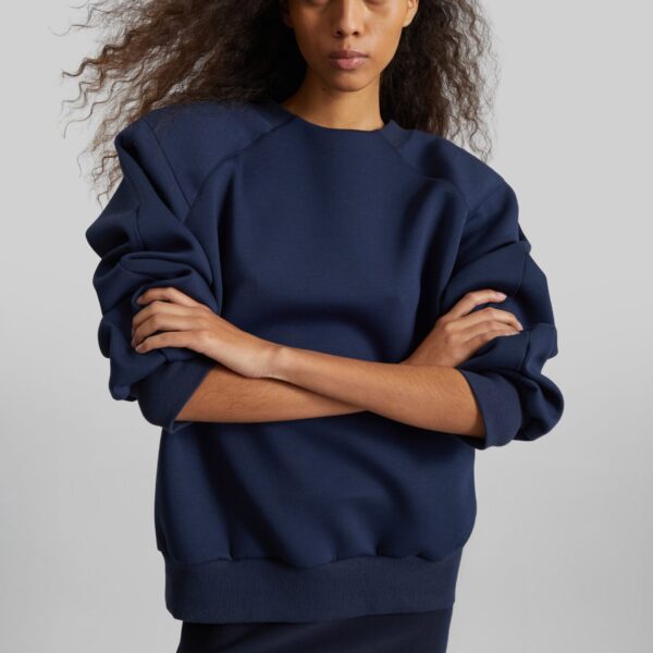 The Frankie Shop Leian Neoprene Padded Sweatshirt – Navy Top, view 3