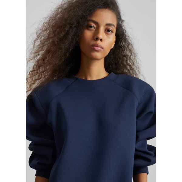 The Frankie Shop Leian Neoprene Padded Sweatshirt - Navy - Oversized Minimalist Tops in Blue - Shop at Luxury Shoes 