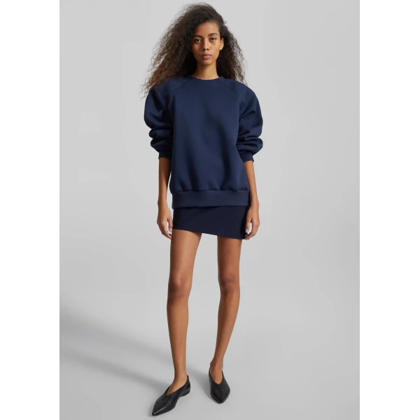The Frankie Shop Leian Neoprene Padded Sweatshirt - Navy - Oversized Minimalist Tops in Blue - Shop at Luxury Shoes 