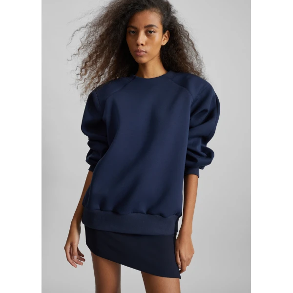 The Frankie Shop Leian Neoprene Padded Sweatshirt - Navy - Oversized Minimalist Tops in Blue - Shop at Luxury Shoes 
